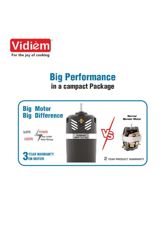 فيديم Vidiem Vita Spice 500 W Personal Blender/Mixer/Grinder/Smoothie Maker | 22000 RPM Aria CoolTec Motor | 3 Jars (500 ml + 250 ml jar & 300 ml SS Chutney Jar) | 3 Year Motor Warranty | Beyond Blending - Image 4